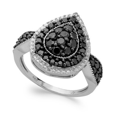 Sterling Silver Black (1 ct. t.w.) and White Diamond Accent Pear-Shaped Ring