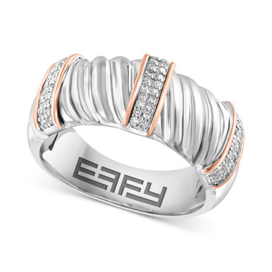 EFFY® Diamond Contrasting Vertical Bar Ring (1/6 ct. t.w.) in Sterling Silver & 14k Rose Gold-Plate