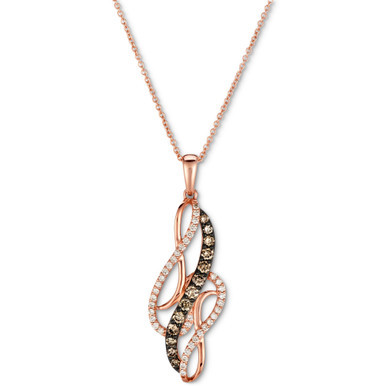 Chocolate Diamond (1/3 ct. t.w.) & Vanilla Diamond (1/5 ct. t.w.) Swirl Pendant Necklace in 14k Rose Gold, 18" + 2" extender