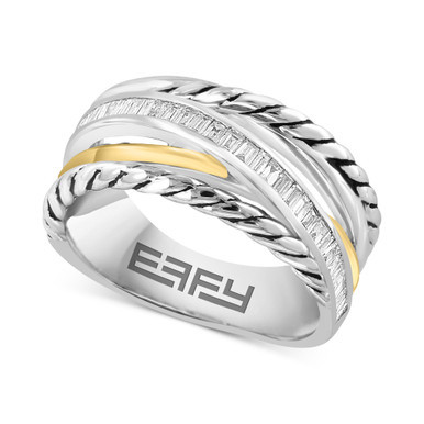 EFFY® Diamond Baguette Crossover Ring (1/5 ct. t.w.) in Sterling Silver & 14k Gold-Plate