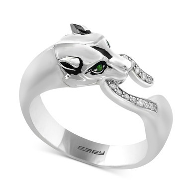 Signature by EFFY® Diamond (1/10 ct. t.w.) & Tsavorite Accent Panther Ring in Sterling Silver