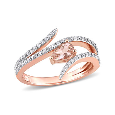 10K Rose Gold Plated Morganite and Diamond Open Wrap Ring
