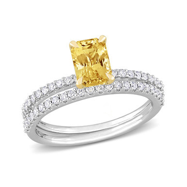 Sapphire and Diamond Bridal Ring Set in 14K White Gold