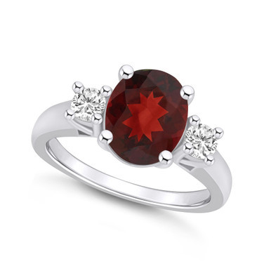 Garnet and Diamond Ring (3-1/10 ct.t.w and 1/3 ct.t.w) 14K White Gold