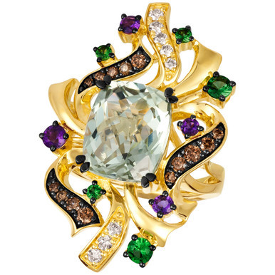 Multi-Gemstone (5-1/3 ct. t.w.) & Diamond (3/8 ct. t.w.) Swirling Cluster Statement Ring in 14k Gold