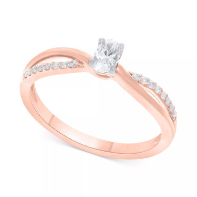 Diamond Oval-Cut Swirl Solitaire Engagement Ring (1/4 ct. tw) in 14k White, Yellow or Rose Gold