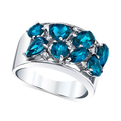 Blue Topaz (3-7/8 ct. t.w.) & Diamond (1/20 ct. t.w.) Multi-Shape Cluster Statement Ring in Sterling Silver