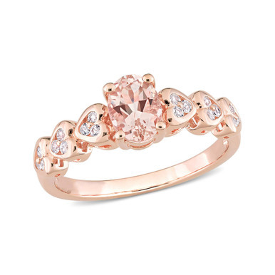 Morganite (3/4 ct. t.w.) and White Topaz (1/6 ct. t.w.) Rose Gold Plated Silver, Oval Heart Ring