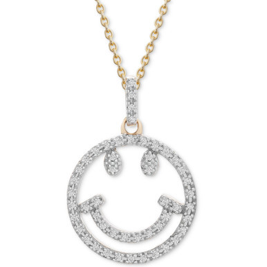 Diamond Smiley Face 18" Pendant Necklace (1/10 ct. t.w.) in 10k Gold, Created for Macy's