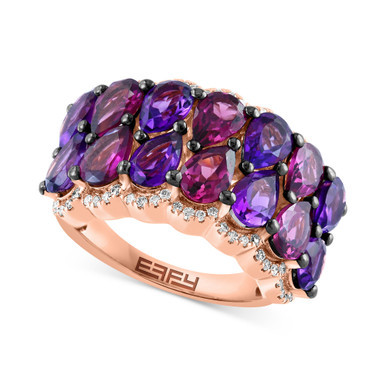 EFFY® Amethyst (2-1/10 ct. t.w.), Rhodolite (3 ct. t.w.) & Diamond (1/5 ct. t.w.) Ring in 14k Rose Gold
