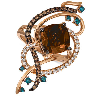 Exotics® Crazy Collection® Chocolate Quartz® (3-3/4 ct. t.w.) & Diamond (3/4 ct. t.w.) Statement Ring in 14k Rose Gold