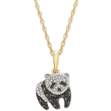 Black & White Diamond Panda 18" Pendant Necklace (1/10 ct. t.w.) in 10k Gold, Created for Macy's