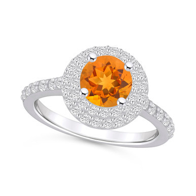 Citrine and Diamond Accent Halo Ring in 14K White Gold