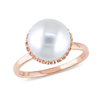 Freshwater Cultured Pearl (9.5-10mm) and Diamond (1/4 ct. t.w.) Cocktail Ring in 14k Rose Gold