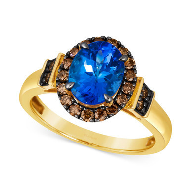 Chocolatier Blueberry Tanzanite (1-3/4 ct. t.w.) & Chocolate Diamonds (3/8 ct. t.w.) Oval Halo Ring in 14k Gold