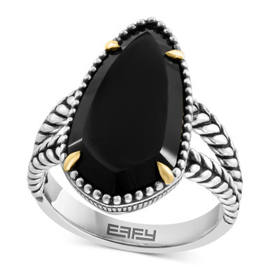 EFFY® Onyx Elongated Teardrop Statement Ring in Sterling Silver & 18k Gold