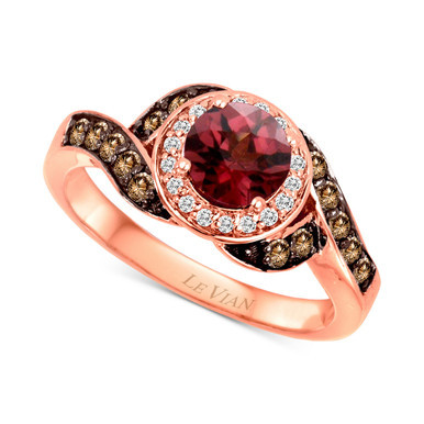 Raspberry Rhodolite (1 ct. t.w.) & Diamond (1/3 ct. t.w.) Halo Swirl Ring in 14k Rose Gold