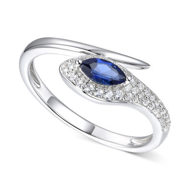 Lab-Created Blue Sapphire (1/4 ct. t.w.) & White Sapphire (1/5 ct. t.w.) Bypass Ring in Sterling Silver