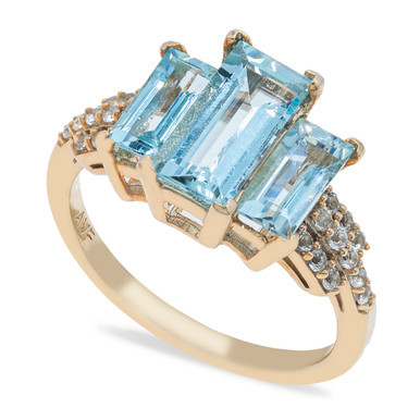 Aquamarine (3 ct. t.w) & Diamond (1/2 ct. t.w.) Ring in 14K Yellow Gold