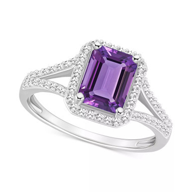 Amethyst (1-5/8 ct. t.w.) & Diamond (1/4 ct. t.w.) Split Shank Ring in Sterling Silver (Also in Citrine, Garnet, Peridot, & Blue Topaz)