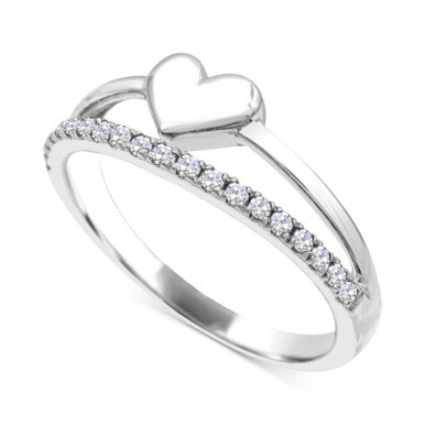 White Topaz & Polished Heart Split Shank Ring (1/4 ct. t.w.) in Sterling Silver