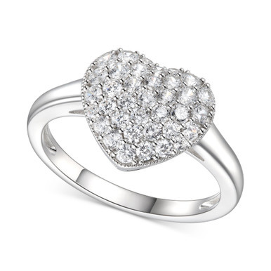 Cubic Zirconia (1-1/2 c.t. t.w.) Pave Heart Ring in Sterling Silver