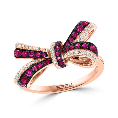 EFFY® Ruby (3/8 ct. t.w.) & Diamond (1/10 ct. t.w.) Bow Ring in 14k Rose Gold