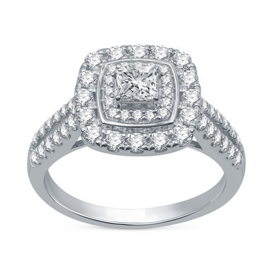 Diamond Princess Square Halo Ring (1 ct. t.w.) in 10k White Gold
