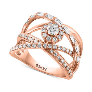 EFFY® Diamond Openwork Crossover Statement Ring (7/8 ct. t.w.) in 14k Rose Gold