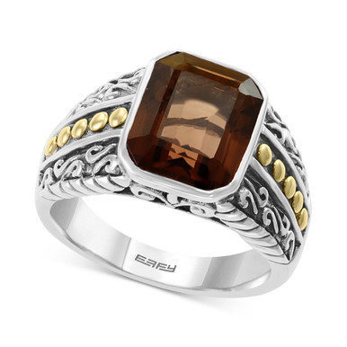 EFFY® Men's Smoky Quartz Ring (5-3/8 ct. t.w.) in Sterling Silver & 18k Gold