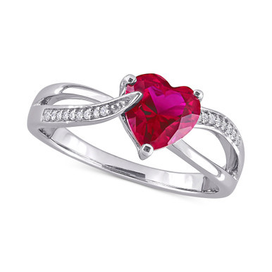 Lab-Created Ruby (1-5/8 ct. t.w.) & Diamond (1/20 ct. t.w.) Heart Ring in Sterling Silver