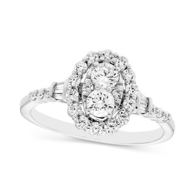 Diamond Oval Halo Cluster Engagement Ring (3/4 ct. t.w.) in 14k White Gold