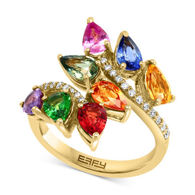 EFFY® Multi-Gemstone (3-7/8 ct. t.w.) & Diamond (1/5 ct. t.w.) Swirl Cluster Ring in 14k Gold