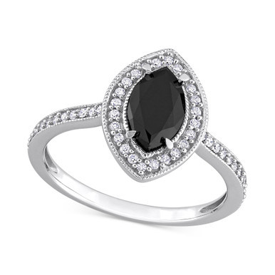 Black Diamond (1 ct. t.w.) & White Diamond (1/4 ct. t.w.) Marquise-Cut Halo Engagement Ring in 14k White Gold