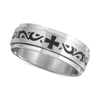 Men's Celtic Cross Band in Stainless Steel & Black Ion-Plate