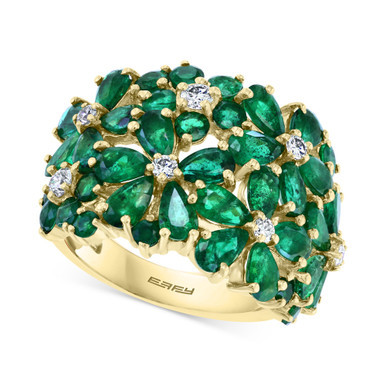 EFFY® Emerald (6-1/2 ct. t.w.) & Diamond (1/4 ct. t.w.) Flower Ring in 14k Gold