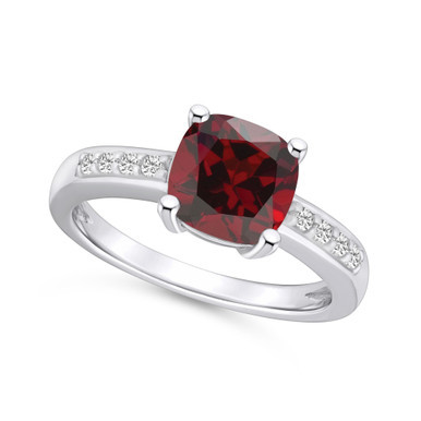 Garnet and Diamond Ring (2-3/4 ct.t.w and 1/8 ct.t.w) 14K White Gold