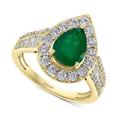 EFFY® Emerald ( 1-1/8 ct. t.w.) & Diamond (3/8 ct. t.w.) Teardrop Ring in 14k Gold