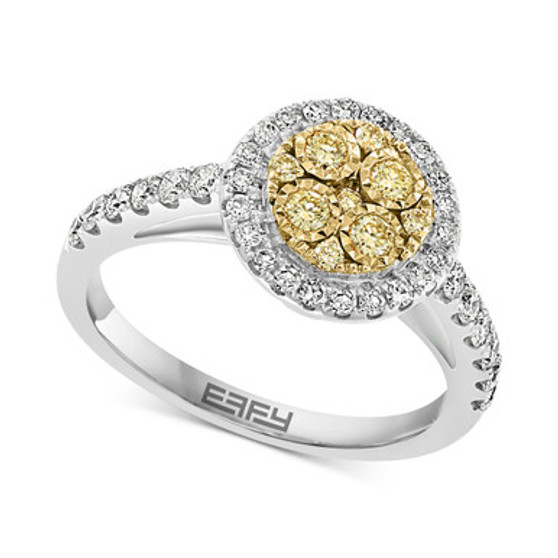 EFFY® Yellow & White Diamond Halo Cluster Ring (5/8 ct. t.w.) in 14k White & Yellow Gold