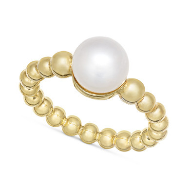 Cultured Freshwater Pearl (8 1/4 x 8 1/2 mm) Beaded Ring in 14k Gold-Plated Sterling Silver