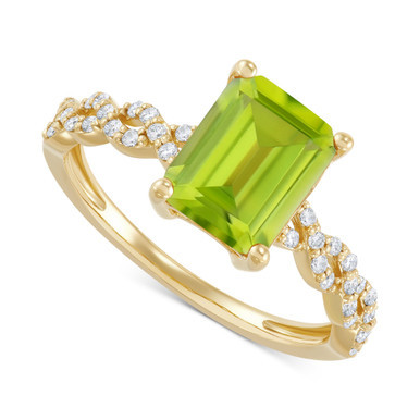 Peridot (2-1/5 ct. t.w.) & Diamond (1/6 ct. t.w.) Braided Shank Ring in 14k Gold