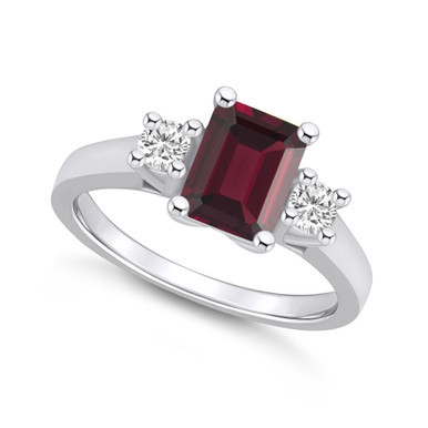 Garnet and Diamond Ring (2 ct.t.w and 1/4 ct.t.w) 14K White Gold