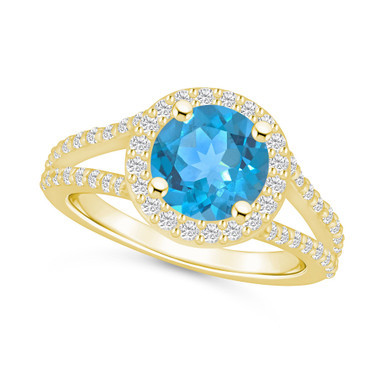 Blue Topaz (2-3/8 ct. t.w.) and Diamond (1/2 ct. t.w.) Halo Ring in 14K Yellow Gold