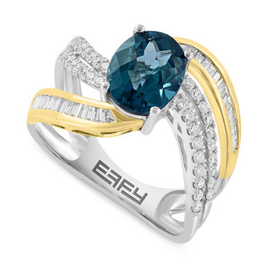 EFFY® London Blue Topaz (2-1/3 ct. t.w.) & Diamond (3/8 ct. t.w.) Statement Ring in 14k Two-Tone Gold