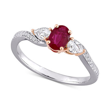 Ruby (7/8 ct. t.w.), White Sapphire (1/3 ct. t.w.) & Diamond (1/20 ct. t.w.) Ring in 14k White & Rose Gold