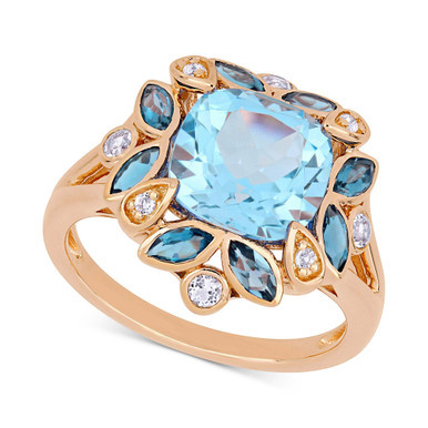 Blue Topaz (4-1/2 ct. t.w.) & White Topaz (1/5 ct. t.w.) Ring in 18k Rose Gold-Plated Sterling Silver