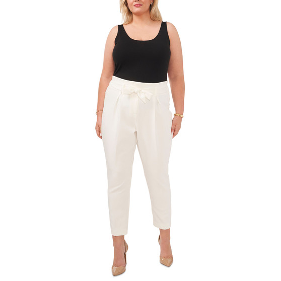 Plus Size Tie-Belt Tapered Ankle Pants