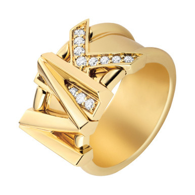 Women's Faceted Mk Band Ring 14K Gold Plated Brass with Clear Stones