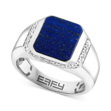 EFFY® Men's Lapiz Lazuli & White Sapphire (1/2 ct. t.w.) Ring in Sterling Silver