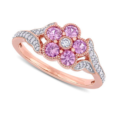 Pink Sapphire (3/4 ct. t.w.) & Diamond (1/6 ct. t.w.) Flower Ring in 10k Rose Gold
